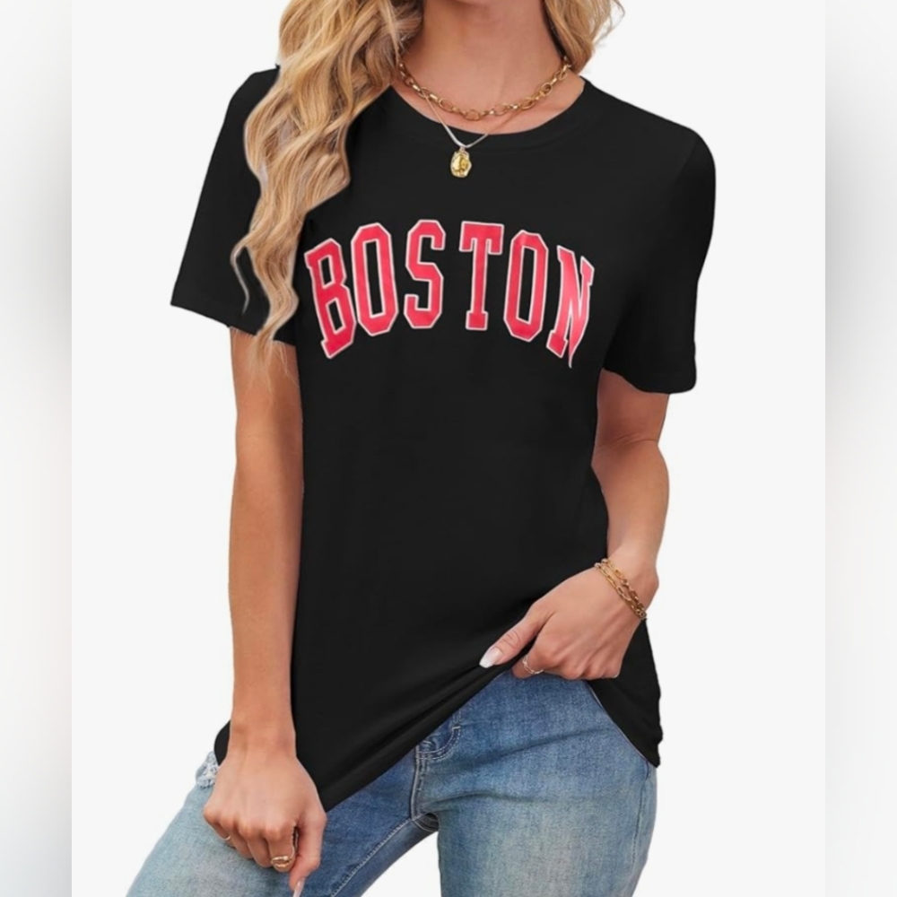 Boston T-Shirt Black With Red Print Redsox Size L